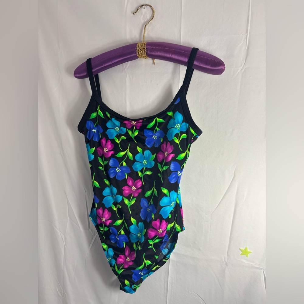 NWOT VTG 90s‎ Speedo Black+ Neon Floral Low Back Retro One Piece Women’s L